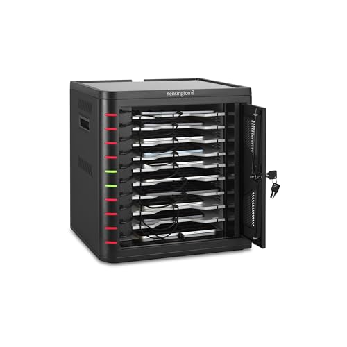 Kensington USB-C-Ladestation K67716EU, PD 3.0-Ladeschrank für 7-11-Zoll-Tablets, abschließbar, mit smartem Kühlsystem, Schwarz