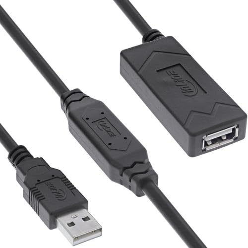 InLine USB 2.0 Aktiv-Verlängerung mit Signalverstärkung, USB-A Stecker/Buchse, Druckerkabel Verlängerung, 20m, 34613A - Zuverlässige USB-Verlängerung mit Signalverstärkung, ideal für stabile Datenübertragung