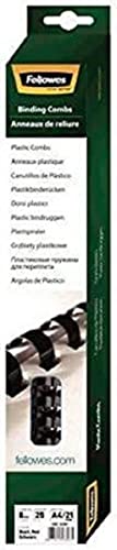 Fellowes Binderücken für Plastikbindung, 8 mm Durchmesser, 21 Ringe, für A4 Dokumente, schwarz, Packung mit 25 Stück