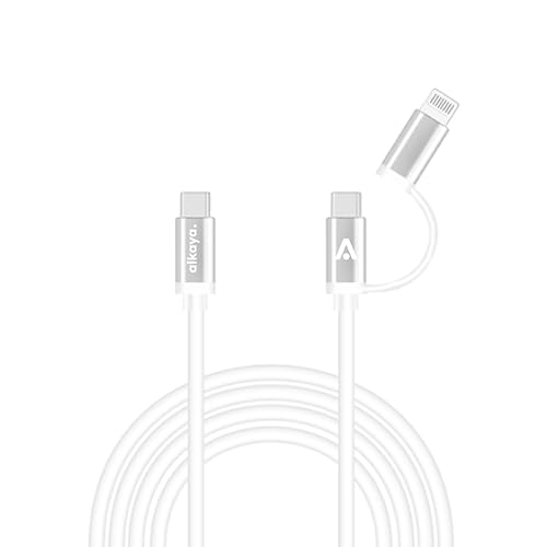 Alkaya 2-in-1 Ladekabel USB-C & Lightning, 1m, schnelles Laden bis 65W, weiß