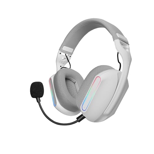 Mars Gaming MHW-PRO, Kabelloses Gaming-Headset mit 3D Surround Sound 7.1, Bluetooth 5.3, Ultraleichtes ergonomisches Design, Duales Mikrofon, Multiplattform, Weiß