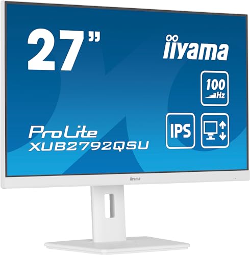 iiyama Prolite XUB2792QSU-W6 68,5cm 27" IPS LED-Monitor WQHD 100Hz HDMI DP USB3.2 FreeSync Höhenverstellung Pivot weiß, Office-Monitor mit Edge-to-Edge-Design und i-style Colour