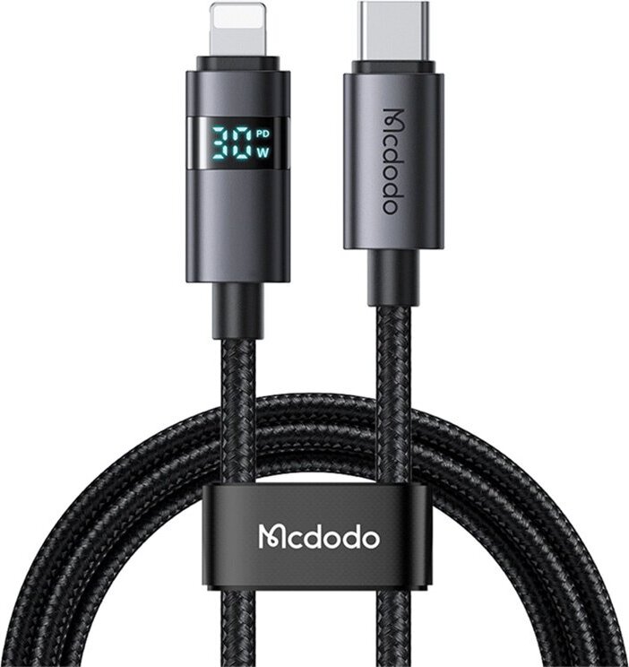 MCDODO CA-6570, USB-C auf Lightning Kabel 36W mit PD Fast Charge, LED-Anzeige, Nylongeflecht, schwarz