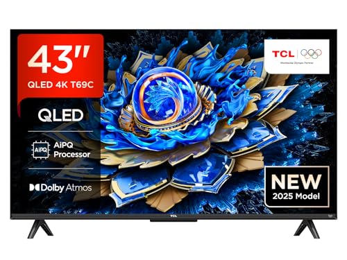 TCL 43T69C, 43 Zoll QLED Direct LED TV, 4K HDR Smart Google TV mit Dolby Vision & Atmos, Game Master, Motion Clarity, kompatibel mit Google Assistant & Alexa