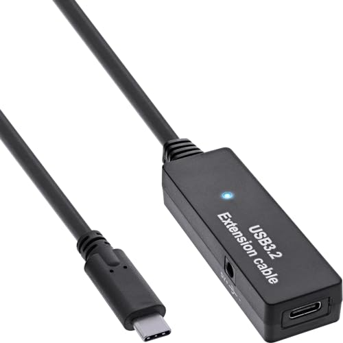 InLine® USB 3.2 Gen.1 Aktiv-Verlängerung, 5m, USB-C Stecker an USB-C Buchse, schwarz, max. Datenübertragungsrate 5 Gbit/s