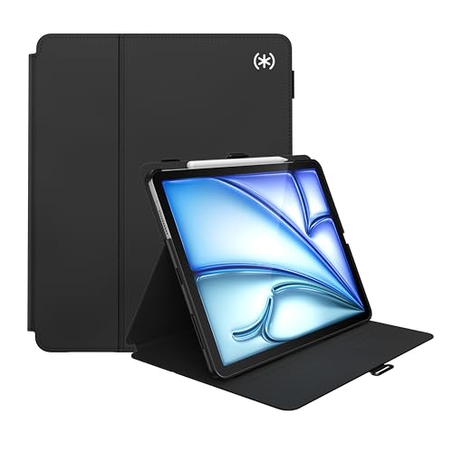 Speck Schutzhülle für iPad Air 13 (2024), passend für iPad Pro 12,9 Zoll (2022/2021, 6. / 5. Generation) mit Stifthalter, Fall- und Kameraschutz, schlanker Multi-Range-Ständer, Balance Folio - Schwarz