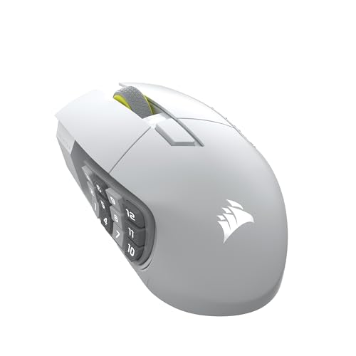 Corsair Scimitar Elite Wireless SE MMO Gaming Maus – 33.000 DPI, 16 programmierbare Tasten, Einstellbarer Key Slider™, bis zu 150 Std. Akku – Weiß