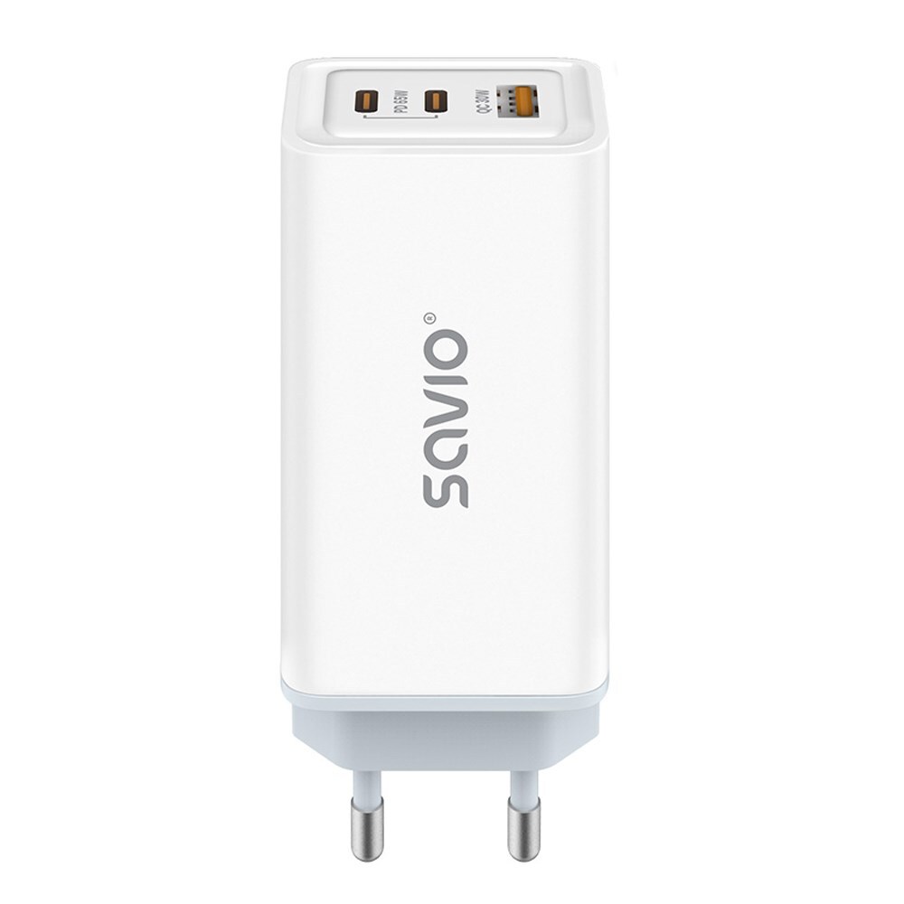 SAVIO LA-07 GaN 65W Netzladegerät, USB-C und USB-A, QC4.0+, PD 3.0, kompakt, Weiß