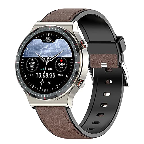 Knauermann Pro 2 (2023) Silber - Gesundheitsuhr Smartwatch - OSRAM Sensoren - EKG + HRV Funktion - BT Bluetooth - Schlafapnoe - Blutdruck - Wildlederfaserband Braun, 14-24