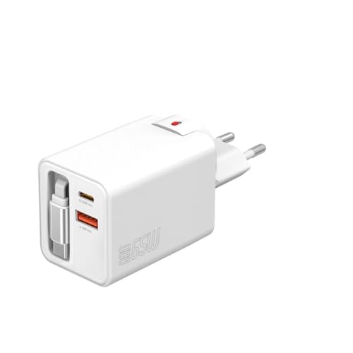 4smarts GaN Flex Jojo (65 W), USB Ladegerät mit ausziehbarem USB-C-Kabel, Weiss, lädt bis zu drei Geräte gleichzeitig