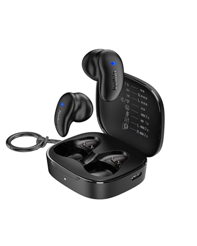 Belkin SoundForm Anywhere, Kabellose Halb In-Ear Bluetooth Kopfhörer mit Noise Cancelling, IPX4 Spritzwassergeschützt, 26 Std. Akkulaufzeit – Schwarz