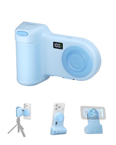 Belkin Stage PowerGrip, Magnetischer Kameragriff mit 9300mAh Powerbank, Einziehbarem USB-C-Kabel, Bluetooth, Stativadapter und LCD-Display, Handyladegerät für iPhone und Pixel