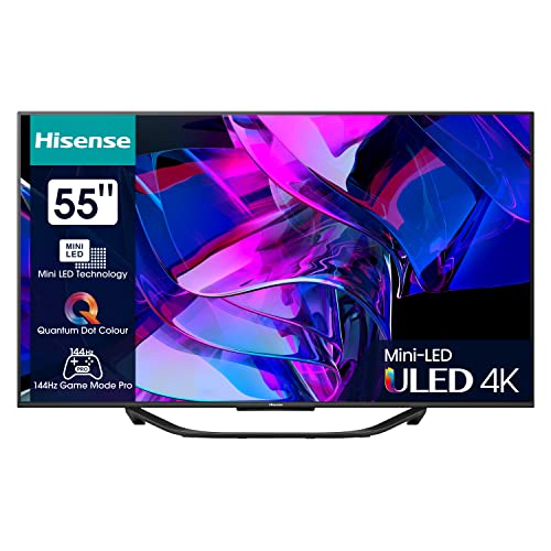 Hisense 55U7KQ 139 cm (55 Zoll) Fernseher 4K Mini LED ULED HDR Smart TV,  Quantum Dot, 120Hz, HDMI 2.1, Game Mode Pro, Dolby Vision IQ & Atmos,  Bluetooth, Alexa Built-in, Anthrazit [2023]: