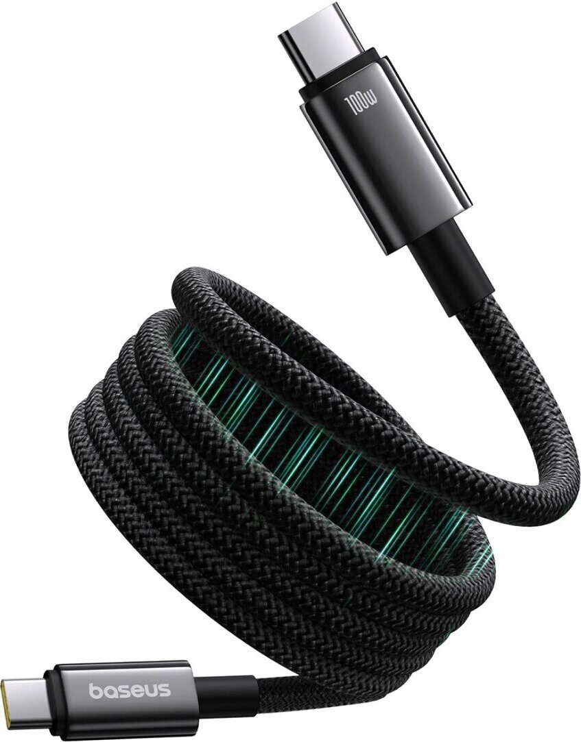 Baseus Tungsten Gold, magnetisches USB-C zu USB-C Kabel, 100W, selbstaufrollend, 1m, schwarz