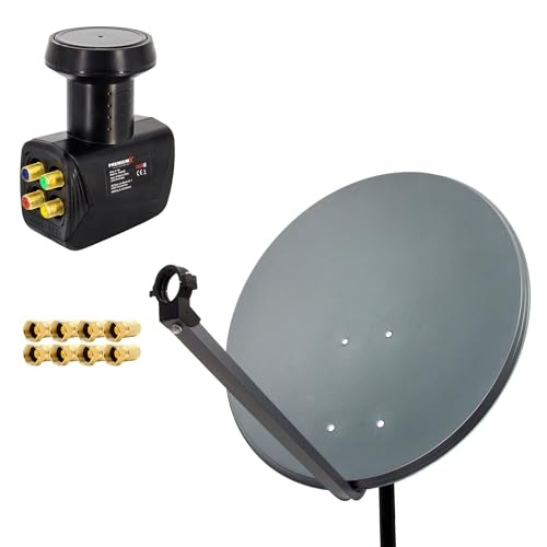 PremiumX Satelliten-Komplettanlage 80cm Anthrazit Satellitenschüssel mit 4 Teilnehmern und 8X F-Steckern