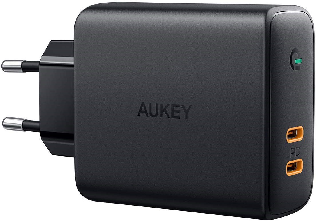 AUKEY PA-D5 GaN-Ladegerät, Schwarz, 63W Power Delivery 3.0, 2xUSB-C, Dynamische Leistungsanpassung