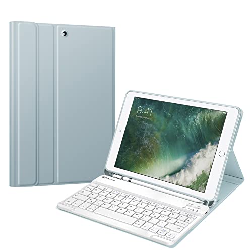 Fintie Tastatur Hülle für iPad 9.7 2018 (6. Generation), Eisblau - Soft TPU Rückseite Gehäuse Keyboard Case mit eingebautem Pencil Halter, magnetisch Abnehmbarer QWERTZ Bluetooth Tastatur