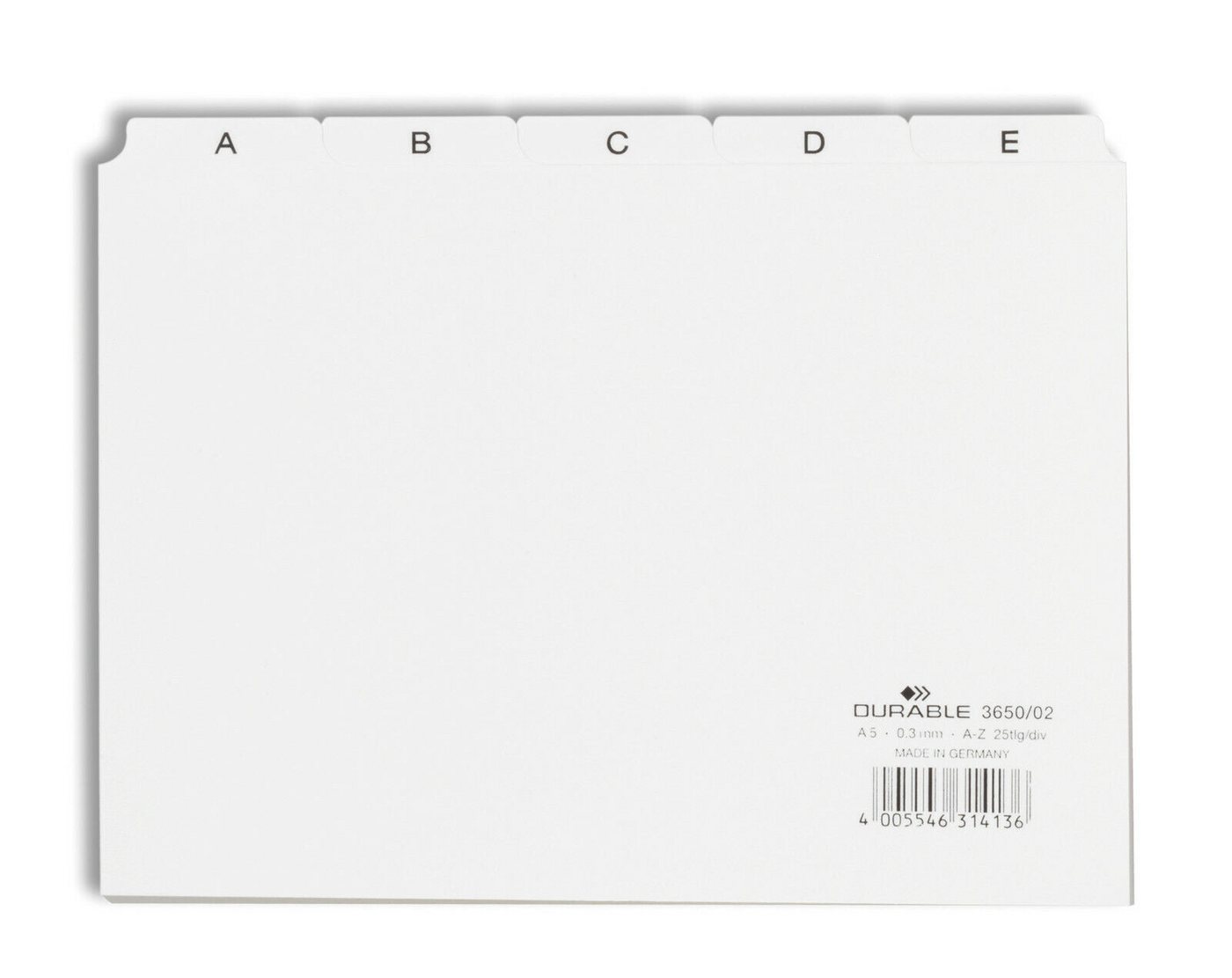 DURABLE Aktenordner DURABLE Leitregister A5 A-Z 25-tlg 3650/02 Kartei-Register, weiße Kunststoff-Taben mit individuell beschriftbaren Rückseiten