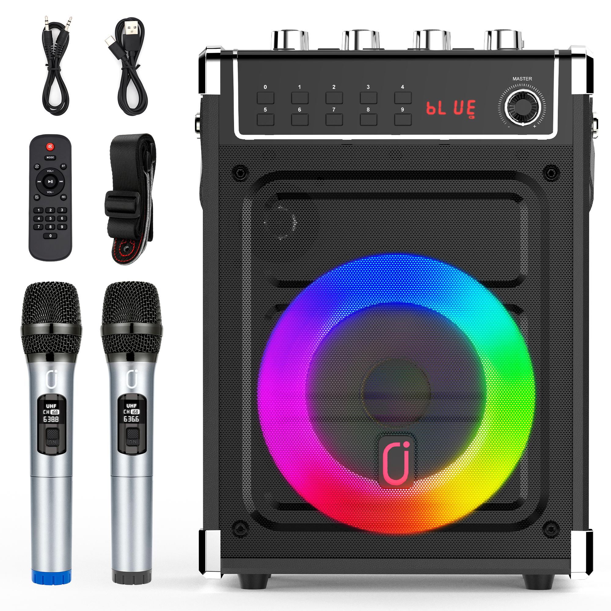 JYX Karaoke-Maschine 69-Black, tragbares PA-System mit kabellosem Lautsprecher, Bass-/Höhenregelung, TWS-Unterstützung, AUX-Eingang, FM-Radio und Aufnahmefunktion