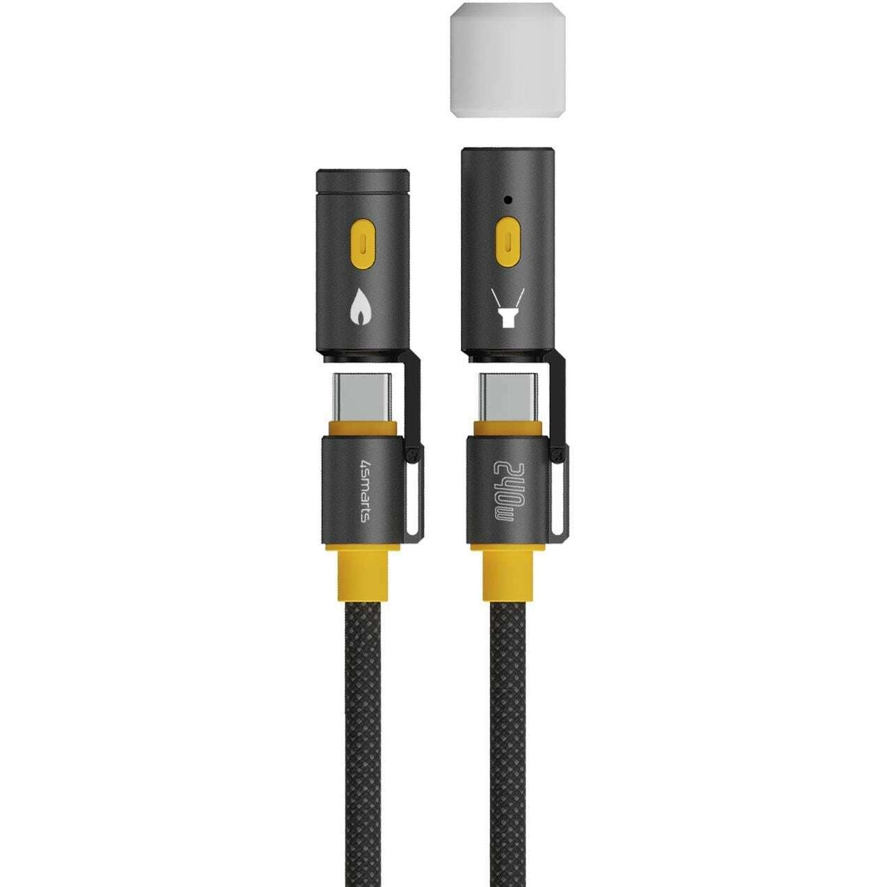 4smarts Explorer 3in1 USB-C Kabelset (1,50 m, USB 3.2 Gen 1, 240 W) mit Leselicht und Anzünder, robustes Nylon-Design