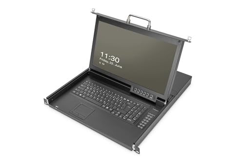 DIGITUS 17" KVM-Konsole - FullHD - 1 Port VGA - US -Tastatur - für 19 Zoll Server- und Netzwerkschranke - Schwarz