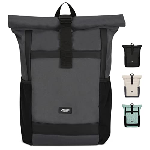 LARKSON Rolltop Rucksack Herren & Damen Groß Anthrazit - No 2 - Daypack für Schule, Uni, Fahrrad - 16 Zoll Laptop Fach für Arbeit - Nachhaltig - Anti-Diebstahl - Wasserabweisend