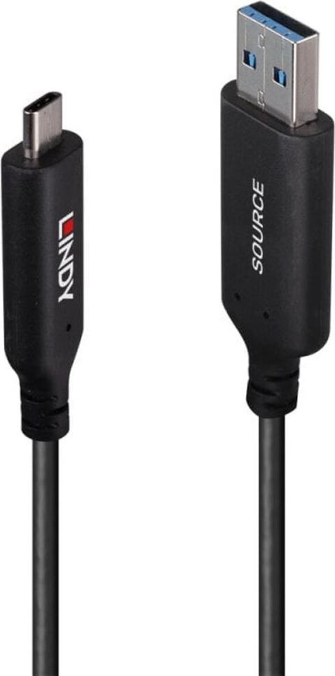 LINDY 10m USB 3.2 Gen 1 Typ A an C Hybridkabel, SuperSpeed mit 5 Gbit/s, Schwarz