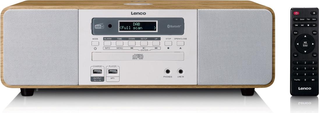 Lenco Stereo DAB+Radio DAR-251WDWH weiss, mit Bluetooth, CD-Player und kabelloser Ladestation
