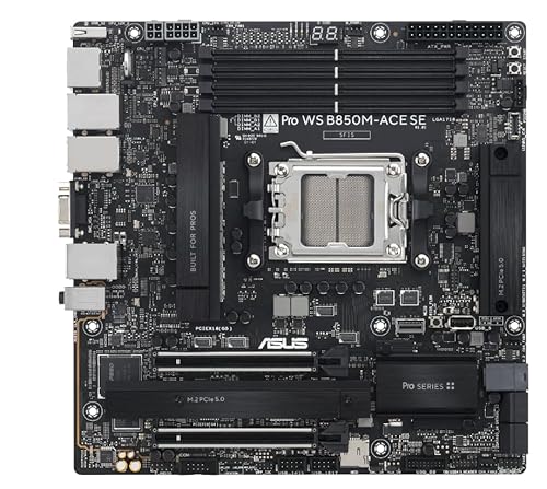 ASUS PRO WS B850M-ACE SE, mATX Mainboard für AMD Epyc, DDR5-RAM bis 256 GB, 3x RJ45, HDMI und DisplayPort