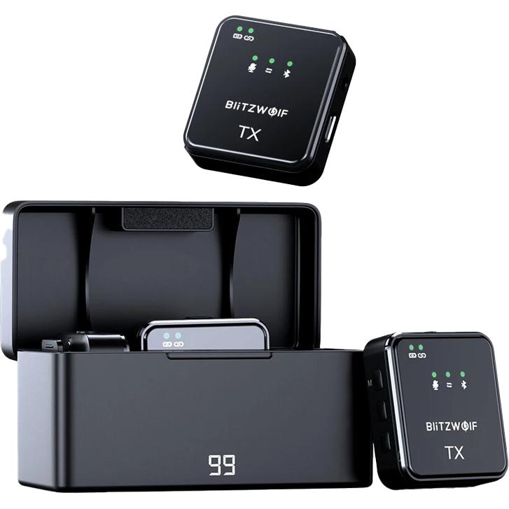 BlitzWolf BW-SX63, Wireless Mikrofon mit DSP-Geräuschunterdrückung, 1000mAh Akku, omnidirektional, schwarz