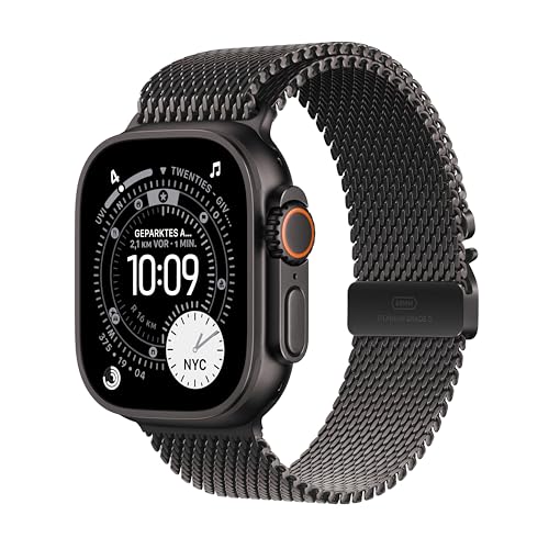 Apple Watch Ultra 3 GPS + Cellular, 49mm, Titangehäuse Schwarz, Milanese Loop Schwarz - L