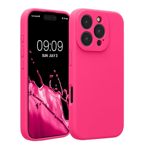 kwmobile Handyhülle kompatibel mit Apple iPhone 16 Pro - gummierte Handy Case aus Silikon in Neon Pink
