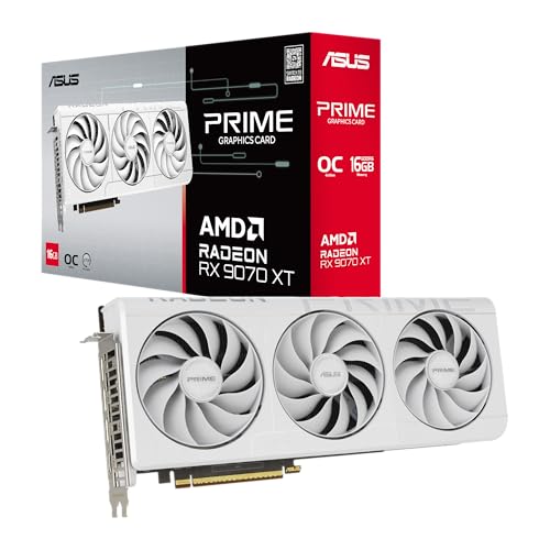 ASUS PRIME-RX9070XT-O16G-WHITE, Grafikkarte mit 16 GB GDDR6, 0dB-Technologie und Dual-BIOS, weiß