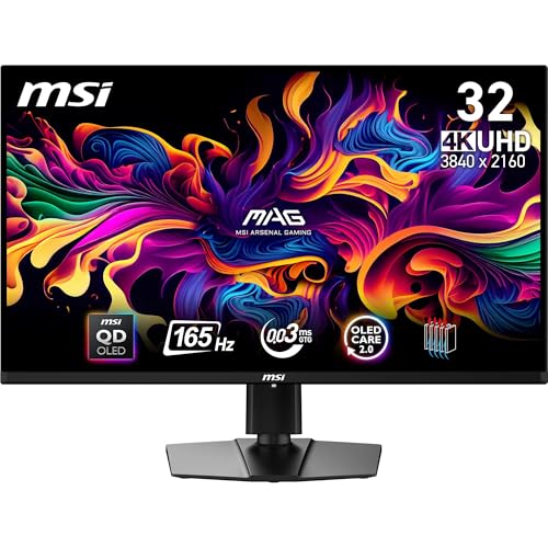 MSI MAG 321UP QD-OLED, 31,5 Zoll 4K Ultra HD Monitor mit 165 Hz und 0,03 ms Reaktionszeit, schwarz