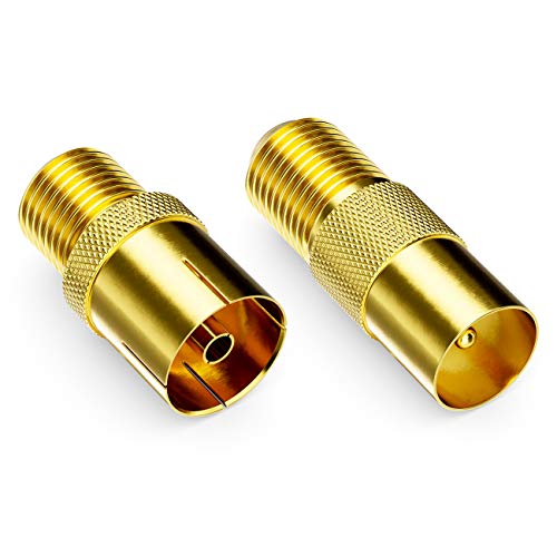 deleyCON SAT Adapter Set F-Stecker, Antennenadapter von F-Buchse auf 1x IEC Antennenstecker und 1x IEC Antennenbuchse, 24k vergoldete Kontakte