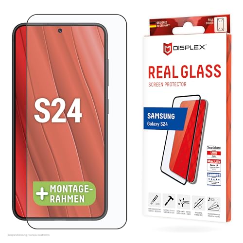 Displex Full Cover Panzerglas (10H) für Samsung Galaxy S24, Eco-Montagerahmen, volle Displayabdeckung, Tempered Glas, kratzer-resistente Schutzfolie, hüllenfreundlich