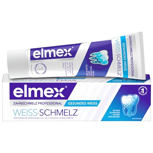 elmex Zahnpasta Opti-Schmelz Professional Weiss-Schmelz, 75ml - Remineralisierung, bis zu 3 Nuancen weißere Zähne, stark gegen Verfärbungen