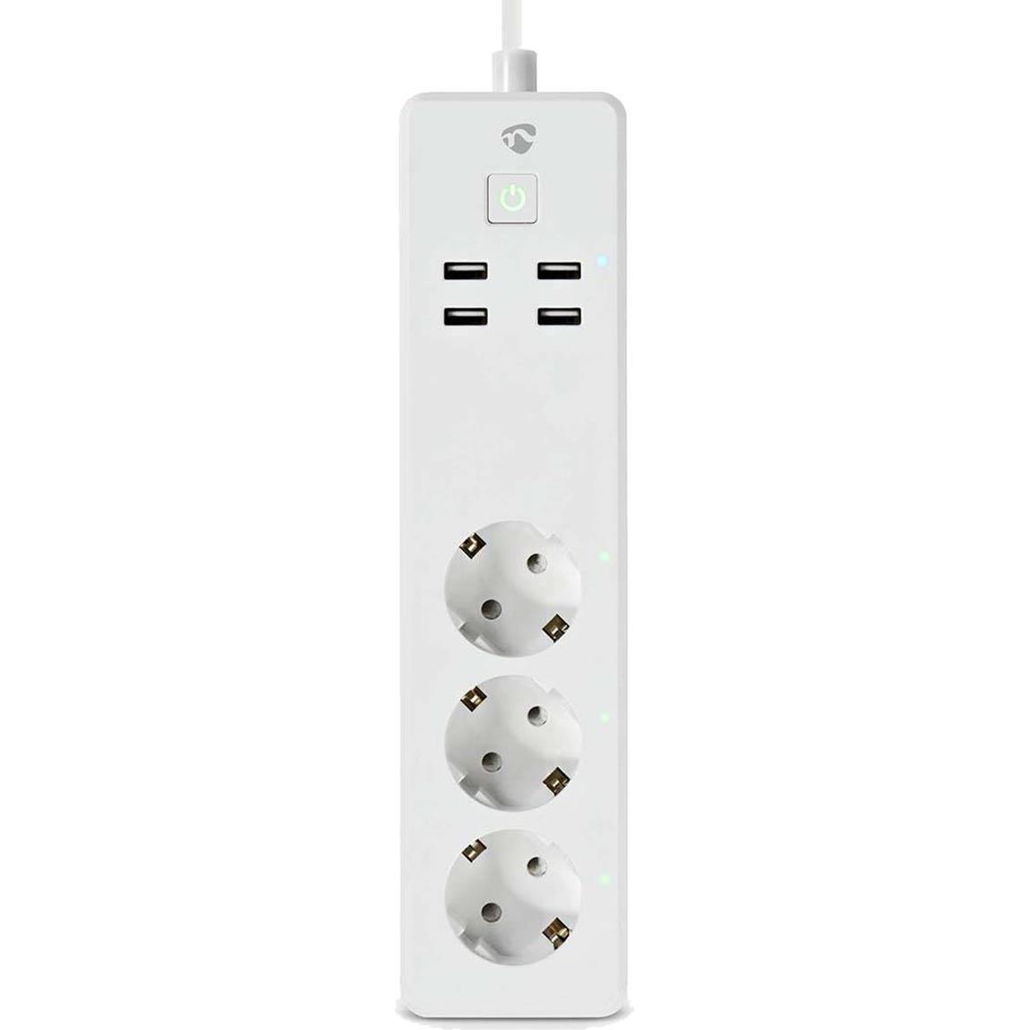 Nedis SmartLife Power Strip Wi-Fi, Steckdosenleiste mit 3 x Schutzkontakt (CEE 7/3), 4 x USB, 16 A, 3680 W, 1.80 m