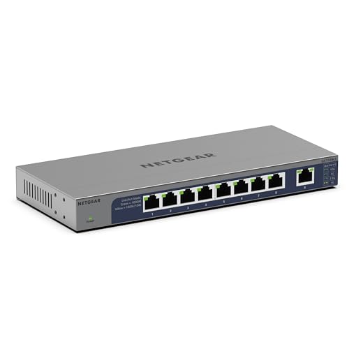 Netgear GS108MX, 9-Port Netzwerk Switch mit 10G/Multi-Gig-Ethernet-Port, lüfterlosem Metallgehäuse, grau