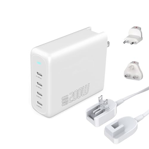 4smarts GaN Flex Pro 200 W, USB-Wandladegerät mit 4x USB-C Anschlüssen, kompakt und effizient, Weiss