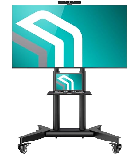 ONKRON TS1571-B, rollbarer TV Ständer für 32-75 Zoll Fernseher, max. Belastung 60 kg, höhenverstellbar, max. VESA 600x400, mit Rollen, schwarz