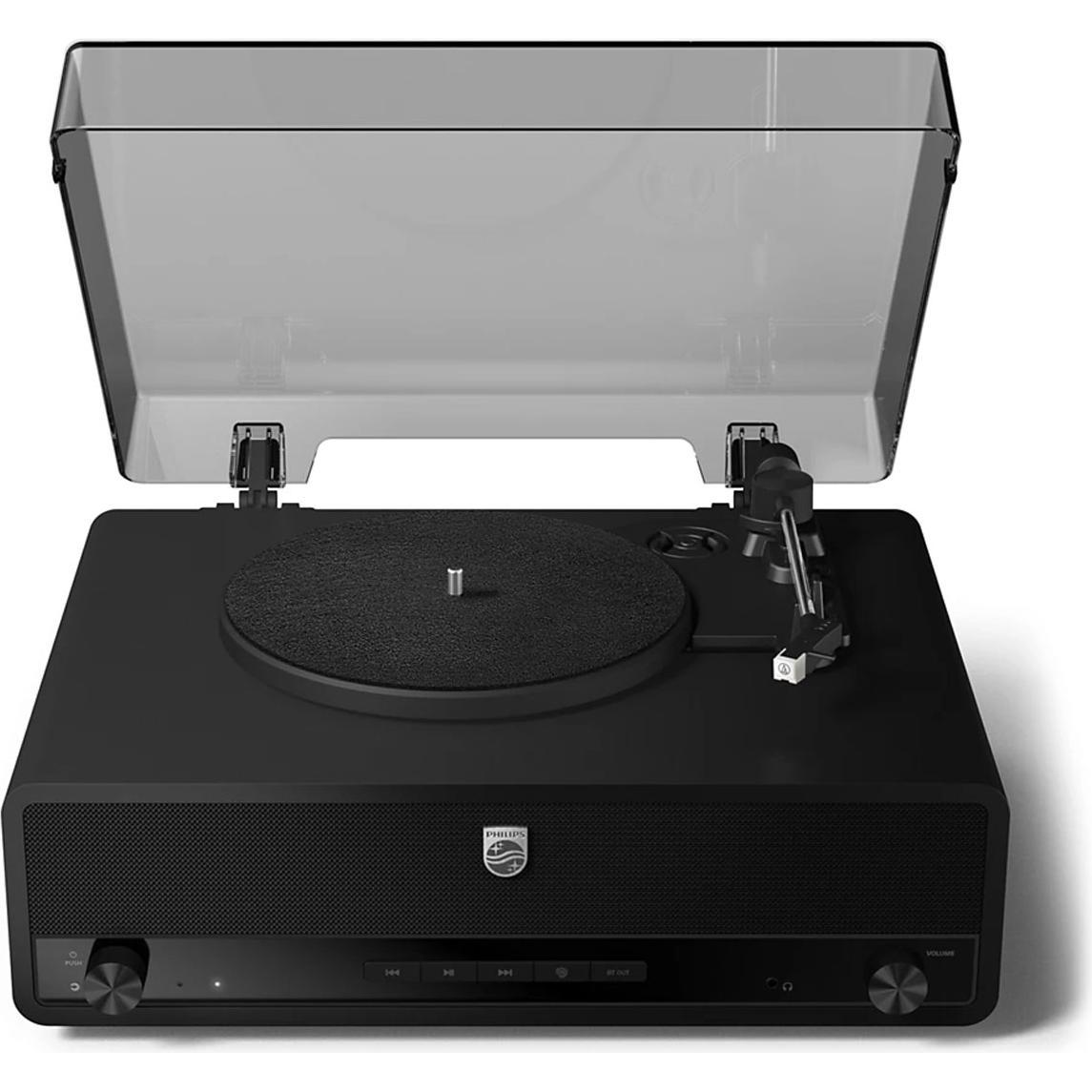 Philips TPV TAV3000B/10 Plattenspieler, Bluetooth, vollautomatisch, Schwarz, mit integrierten Stereolautsprechern und verschiedenen Drehgeschwindigkeiten (33 1/3, 45, 78 U/min)