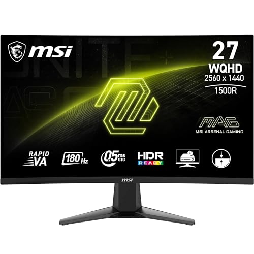 MSI MAG 27CQ6FDE 27-Zoll WQHD Curved Gaming Monitor – 1500R, 2560 x 1440, 180 Hz, 0,5 ms, Adaptive-Sync, DP 1.4a, HDMI 2.0b CEC
