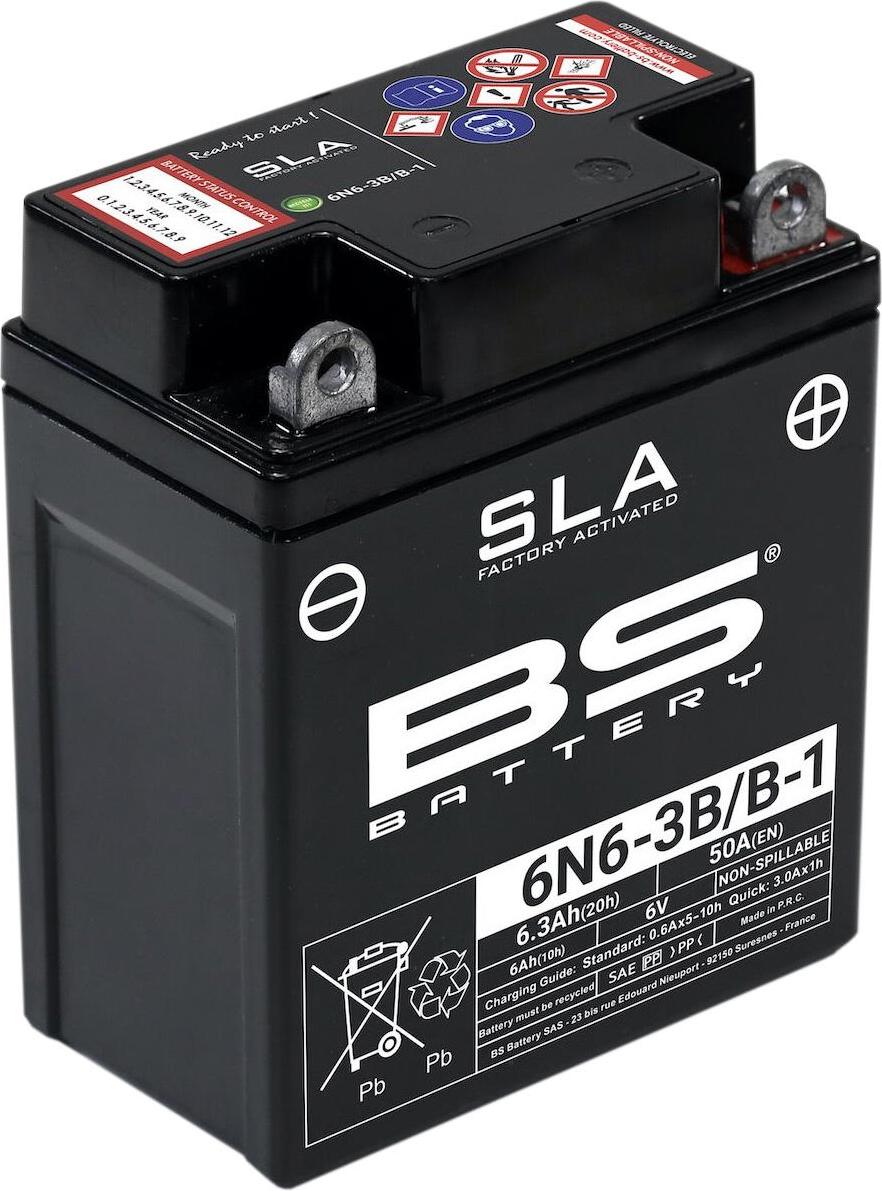 BS Battery 6N6-3B/B-1, AGM SLA Batterie, 6V 6,3Ah, wartungsfrei, vorgeladen, auslaufsicher, 50A CCA