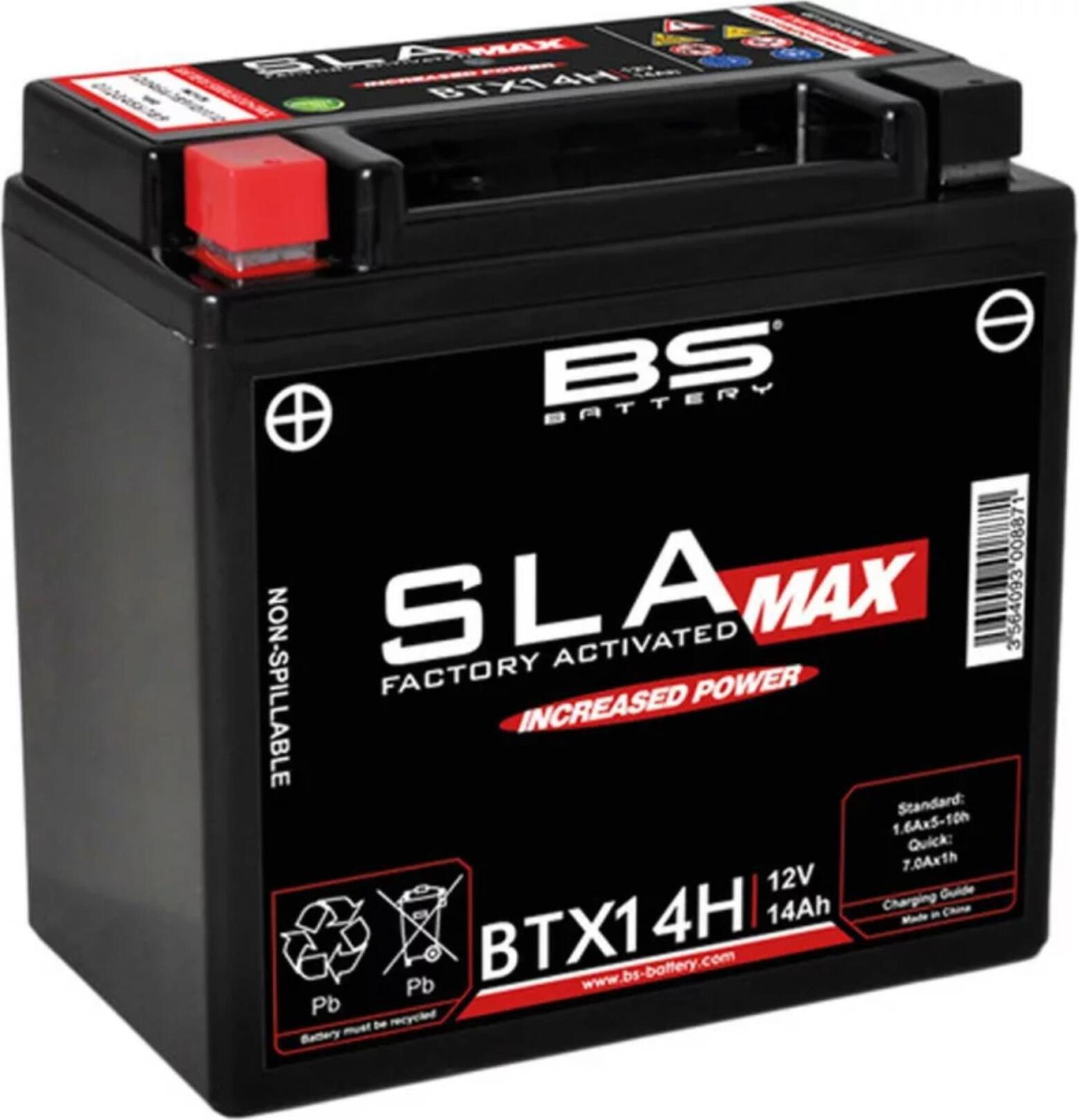 BS Battery SLA Max BTX14H, Wartungsfreie und werkseitig aktivierte Batterie für Harley-Davidson, extrem vibrationsbeständig, wartungsfrei, erhöhte Leistung, Montage in allen Positionen