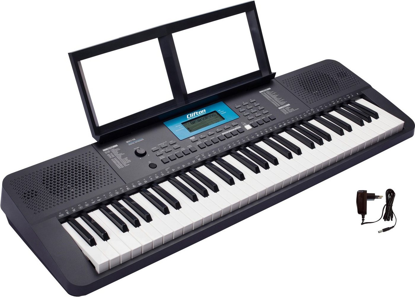 Clifton Home-Keyboard M211, Midi-Controller mit 580 Sounds, 200 Schlagzeug Grooves und 155 Demo Songs, Schwarz
