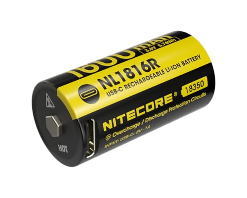Nitecore Li-Ion NL1816R 18350 Akku, 3,6V 1600mAh mit USB-C-Ladeanschluss und Sicherheitsfunktionen