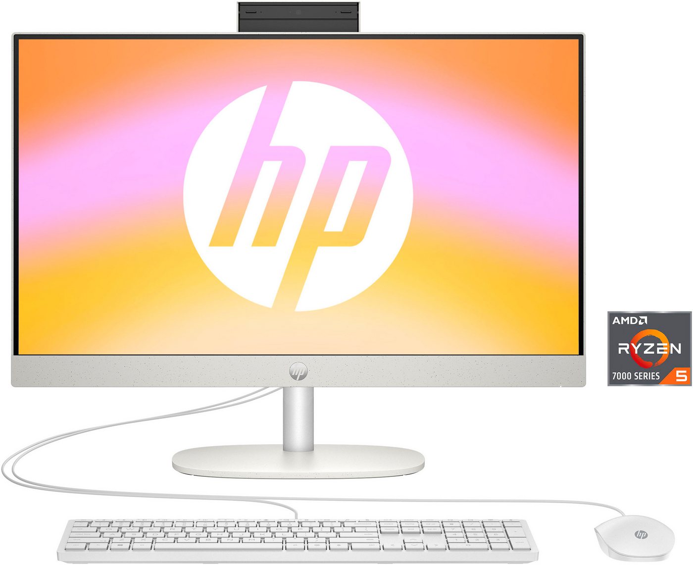 HP 24-cr0229ng All-in-One PC, 23,8 Zoll FHD, AMD Ryzen 5 7320U, 16 GB RAM, 512 GB SSD, Shell White