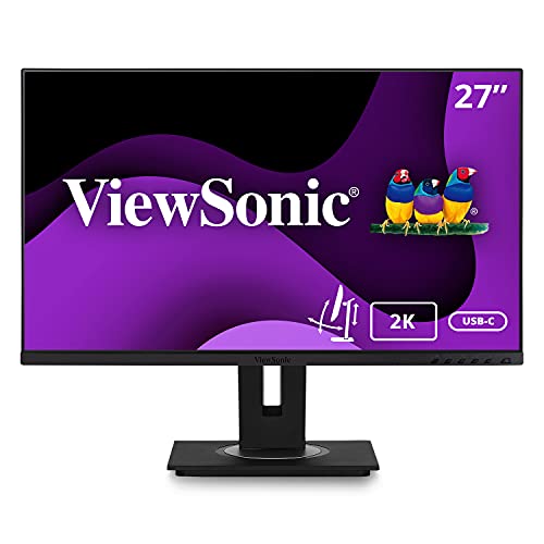 ViewSonic VG2756-2K 68,6 cm (27 Zoll) Büro Monitor (QHD, IPS-Panel, HDMI, DP, RJ45 Ethernet, USB C, Höhenverstellbar, Lautsprecher, Eye-Care, 4 Jahre Austauschservice) Schwarz