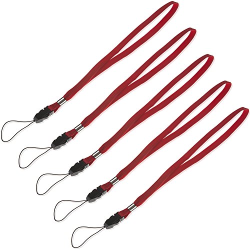 Poppstar 5x Handgelenk Trageband rot, Handschlaufe für Kamera, Digitalkamera, Handy, Smartphone, Handyhülle, Flip Case, USB Stick, MP3 Player, ActionCam uvm.